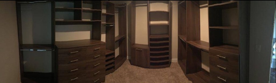 Panorama of a finished walk-in closet